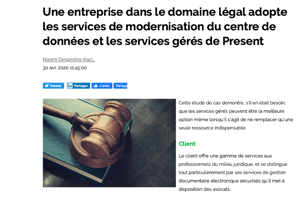 Une entreprise dans le domaine légal adopte les services de modernisation du centre de données et les services gérés de Present 